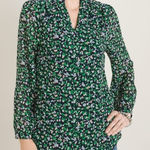 Chico's  Abstract Dot Print Blouse V-Neck Green Blue Size 3 US 16/18 Photo 0