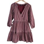 Madewell Seersucker Wrap Mini Dress in Dark Merlot Plaid Print Burgundy Red, XS Photo 1