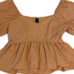 SheIn Puff Sleeve Ruffle Hem Gingham Blouse Photo 1