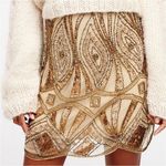 Free People  Daydreaming Embellished Mini Beaded Skirt Antique Gold Sz 0 Photo 1