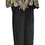 Lawrence‎ Kazar New York Silk Beaded Gown Party Dress Formal Evening Black Size L Photo 0