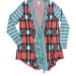 Matilda Jane Steadfast Sweater Cardigan Size Medium Plaid Open Front Fringe Hem Photo 0