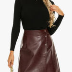 Ginasy High Waisted Faux Leather Skirt Wrap Pleather Mini A Line Maroon L NWT Red Size L Photo 0