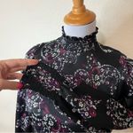 Loft  Black Paisley floral satin Long Sleeve mini Dress NEW 2 petite Photo 4