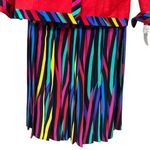 Vintage 80's Ann Lawrence Silk Blend Rainbow Striped Skirt Set Red Size 10 Photo 3