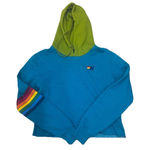 Aviator Nation  Unisex 7 Stripe Teal Blue Green Cropped Hoodie Photo 0