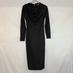 Gracia  Women's Wrap Midi‎ Black Solid Stretch Cowl Neck Size Large Goth Bodycon Photo 1