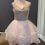 None Women’s White and Silver Short Prom Party Dress Size S NWT Photo 0