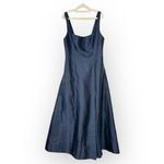 Alfred Sung  Maxi Gown Women's 14R Navy Blue Square Neck Satin A-Line Sleeveless Photo 2