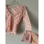 Thirty Thirty Pink Floral Rose Lace Top Mesh Sleeve Bow Detail Coquette Size S Photo 2
