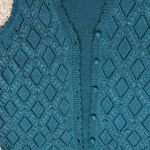 Vintage Kathy Lee Teal Green Cotton Blend Knit Sleeveless Cardigan Vest 16W Photo 1