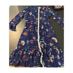 Calvin Klein  Women's Floral A-Line Dress Bell Sleeves Size 8 Blue Fall Cocktail Photo 9