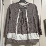 kim rogers π Cottage Peasant Style Gingham Blouse with Neck Tie Detail Photo 1