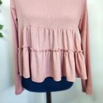 Mauve Pink Ribbed Ruffle Long Sleeve Crop Top Size S / M Photo 2