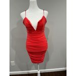 Hello Molly  popping champagne Coral Ruched V Neck Spaghetti Strap Mini Dress L Photo 1