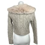 ZARA Gray Faux Fur Collar Cable Knit Long Sleeve Cropped Cardigan Sweater Sz S Photo 1