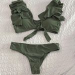 Women size small olive Green Ruffle Bikini Set Photo 0