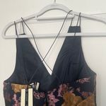 Topshop Deep V Neck Floral Navy Blue & Gold Brocade Dress Size 4 NWT Photo 8