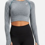 Gymshark Seamless Long Sleeve Cropped Athletic Top Womens Size M Grey Thumbholes Photo 0