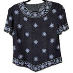 Cote d’ Azur medium vintage silk beaded sequin floral formal top evening wear Black Photo 0