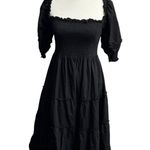 Hill House Nesli Nap Dress Short Puff Sleeve Swiss Dot Tiered Midi Black Small S Photo 4