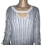 Rock & Republic Striped Cut out Collar Lace Up Sleeve Sweater Photo 6