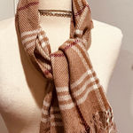 Plaid Neutral Scarf with Fringe Tan Photo 0