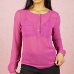 Bebe  Womens Size S Sheer Chiffon Collarless Blouse‎ Photo 0