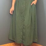 Who What Wear  Green Midi A-Line Skirt with Dots and Pleats size 6 Photo 2