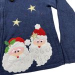 Tiara International Cardigan Sweater Women's Large Full‎ Zip Christmas Santa Blue Photo 1