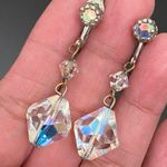 Vintage Unsigned Laguna Faceted AB Crystal Aurora Borealis Drop Earrings 10g White Photo 1