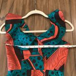 Sika Mia leaf Ruffle cotton sleeveless midi teal black tropical dress 0 NWT Green Photo 3