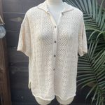 Rip Curl Rip‎ Curl Cream Crochet Collared Button-Up Knit Top XS 100% Cotton NWT Photo 1