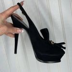 Yves Saint Laurent Black Suede Fringe Chain Open Toe Slingback Stiletto Heel 8.5 Photo 3