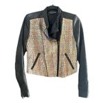 Theory  Assymetrical Leather Silk Tweed Rainbow Moto Jacket Size 4 Photo 1