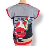 Vintage Berek 80s Hand Knit Christmas Vest Santa Tree Scene Pima Cotton Festive Blue Size L Photo 4