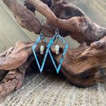 New copper patina geometric earrings pearl dangle drop boho artisan handcrafted Photo 2