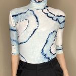 Norma Kamali  Blue Tie Dye Turtleneck Short Sleeve Blouse Photo 5