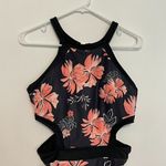 NEW NWT HOLIPICK High Neck One Piece Cutout Swimsuit Black Coral Tropical Floral Size M Photo 5