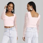 Wild Fable Babydoll Bustier Top XS Pink Floral Lace Sleeve Y2K Coquette Milkmaid Photo 1