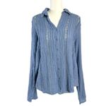 Free People  FP One Mila Shirt Blue Ethereal Dainty Romantic Lace Gauze Medium Photo 5