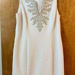 Pappagallo Amaya Sleeveless Shift Dress Gold Coral Embroidery Preppy NWT Size 16 White Photo 0