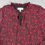 Philosophy Red Floral Pleated Peasant Blouse Women's Large V-Neck Sheer Sleeve Photo 2