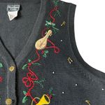 Vtg Southern Lady Womens Sweater Vest M Black Music Notes Trumpet Drum Christmas Size M Photo 2