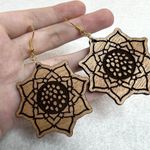 Wooden Flower Engraved Earrings Photo 2