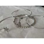 Boutique Silver Bangle Bracelet Set Crystal Star Moon Heart Charm Stackable Jewelry Photo 13