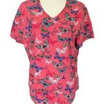 Scrubstar womens M short sleeve v-neck pullover pink with butterflies scrub top Photo 0