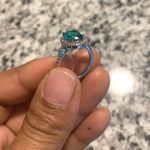 Australian Crystal Oval Stone Ring Dipped In White Gold M! So Pretty And Sparkly! Brand New’ Green Photo 2