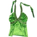 Y2K Dead stock green beaded halter satin Cami top small #12 Photo 4