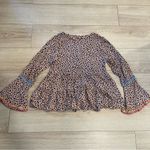 Savanna Jane Tan Black Leopard Print Babydoll Top Rayon Ric Rac Size S Photo 2